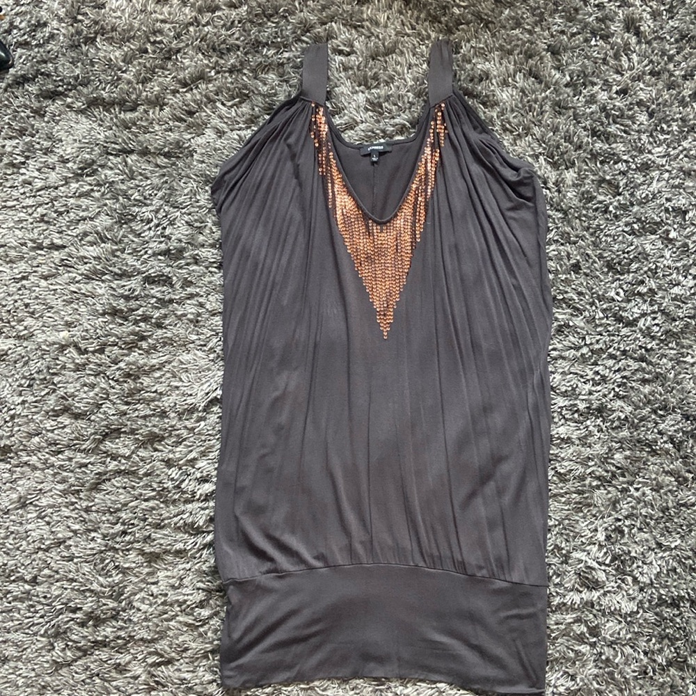 Express Grey dress with bronze sequins size Large
